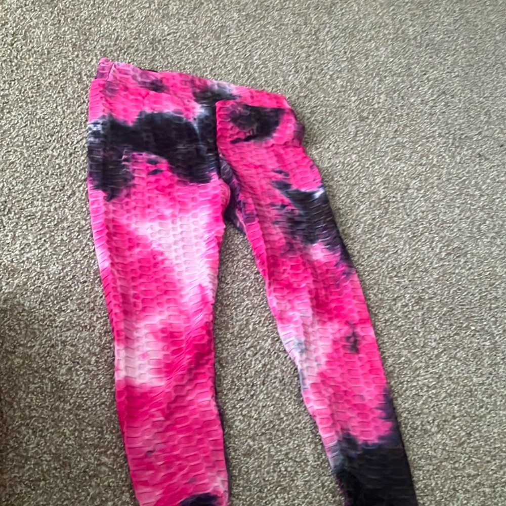 Kids Pink and Black Tie-Dye Leggings